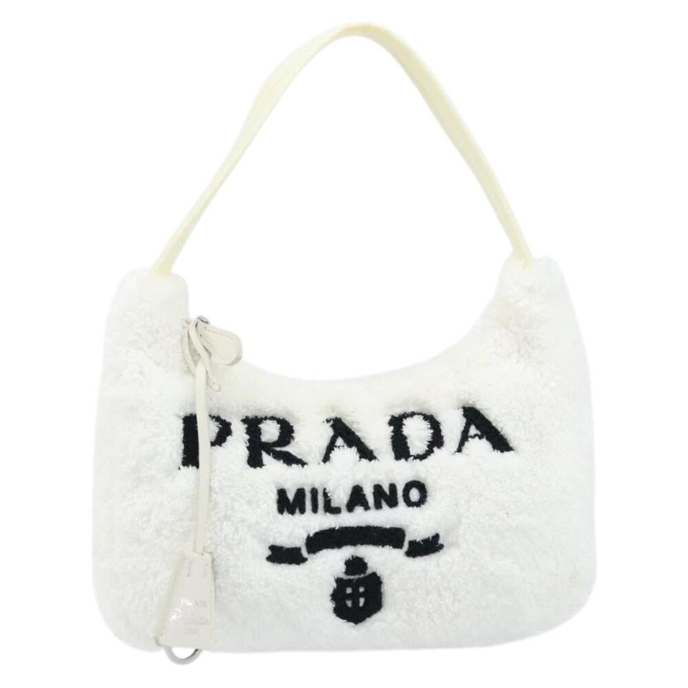 Prada Hand Pouch Bag Pile White Fabric Handbag
